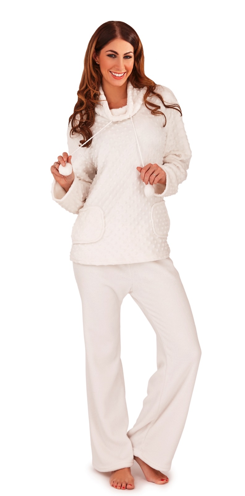 Womens Nightwear Fleece Lounge Pants + Jumper Set Warm Pyjamas Ladies